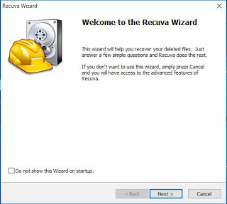 Recuva startup wizard